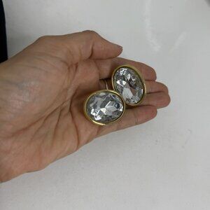 Vintage Faceted Glass Clip On Earrings Art Deco Large Statement Classic